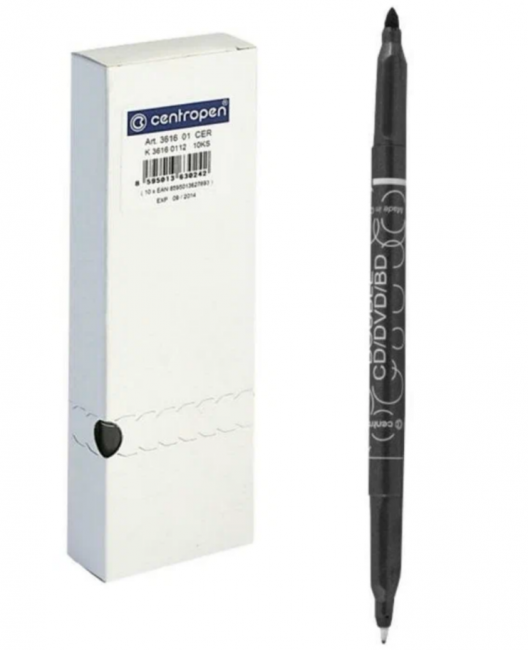 Маркер для CD/DVD двухсторонний 0,6-2,5 мм черный DOUBLE Centropen 3616/1ч, Маркер для CD/DVD двухсторонний 0,6-2,5 мм черный DOUBLE Centropen 3616/1ч,