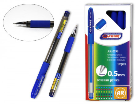 Ручка гелевая синяя, 0,5мм с резиновым держателем, AR-2290/синяя Asmar (12/144) Ручка гелевая синяя, 0,5мм с резиновым держателем, AR-2290/синяя Asmar (12/144)