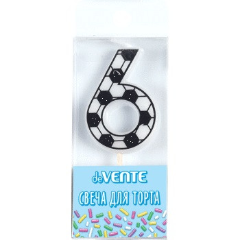 Свеча-цифра 6 для торта "Футболист", с черно-белым рисунком, deVENTE (24) Свеча-цифра 6 для торта "Футболист", с черно-белым рисунком, deVENTE (24)