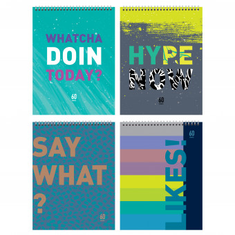 Блокнот А5 60л клетка "Hype now" на гребне, BG (9/36) Блокнот А5 60л клетка "Hype now" на гребне, BG (9/36)