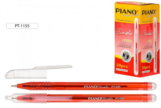 Шариковая ручка на масляной основе: "Piano Simple", красный полупрозрачный корпус, белый полупрозрачный колпачок с клипом; цвет чернил-красный. 0.7/1.0 mm