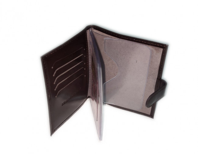 Обложка на автодокументы WENZER OFFiCE из натуральной кожи "спилок", с отделом для визиток, с кнопкой, коричневый