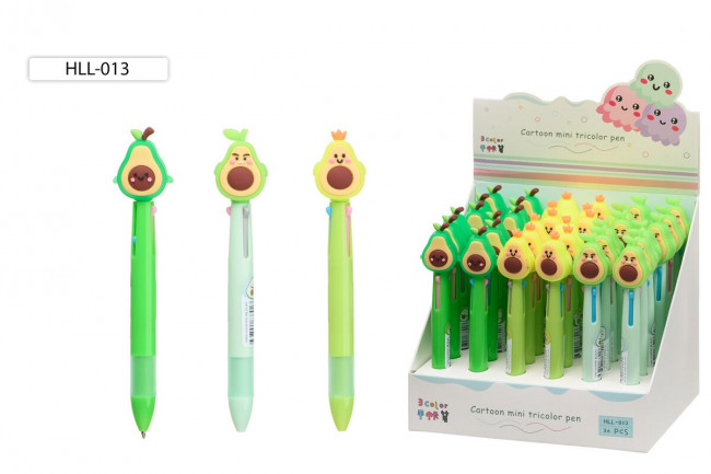 Авторучка 3-х цветная шариковая, детская "АВОКАДО"; наконечник-авокадо, Basir/HLL-013 (36)