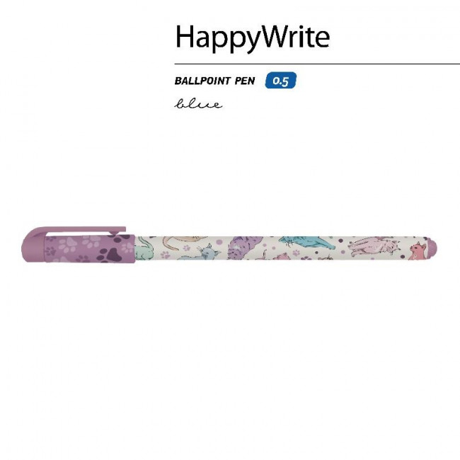 Ручка шариковая 0,5мм синяя "HappyWrite. Кошки", BV/20-0215/64 (24)