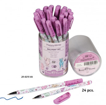 Ручка шариковая 0,5мм синяя "HappyWrite. Кошки", BV/20-0215/64 (24)