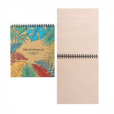 Блокнот для эскизов/скетчбук А5 (168*195) 40л 80г/м2 обл мягк карт дв спир Листья крафт жест подлож 50585