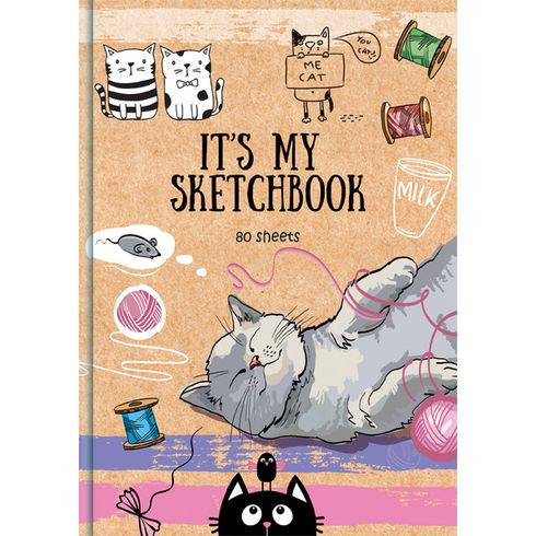 Скетчбук А5 переплёт твёрдый 80л. "My cat" ламинация матовая бежевый тонированный блок