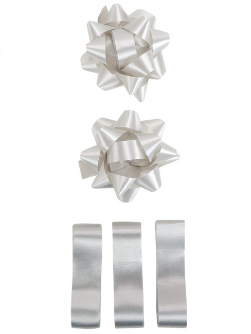 Набор для оформления подарков "Серебряный" 2 банта+3 ленты 15мм*1,5м, MILAND/БЛ-0377