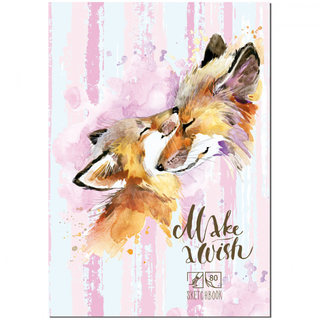 Скетчбук А5 80л. BG "Лисички", матовая ламинация, выб.лак, розовый тонир.блок, BG Скетчбук А5 80л. BG "Лисички", матовая ламинация, выб.лак, розовый тонир.блок, BG