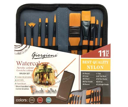 Кисти набор 10шт. синтетика для акварельных красок, в коричневом пенале на молнии, CK-142/CD-417/QR-3 №G-F300 (1/6/24)