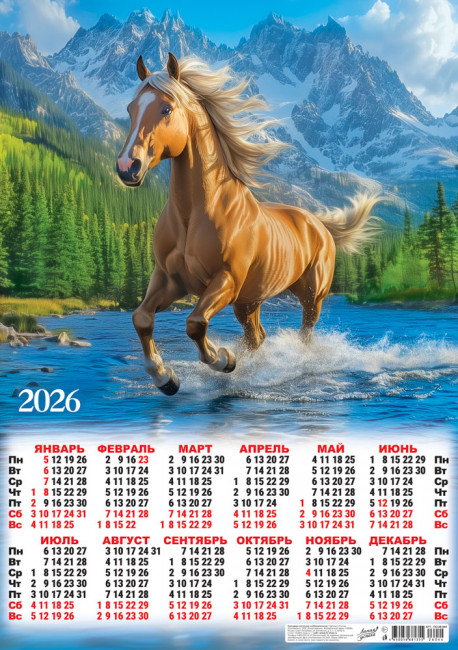 Календарь-плакат А2 2026г "Вольный скакун", ПО-26-044