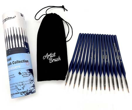 Кисти набор 15 шт. Синтетика WGQR-19 Круглые (№0,1,2,2/0,4,4/0) и Плоские (№0,1,3/0) в тубусе (1/6/36)