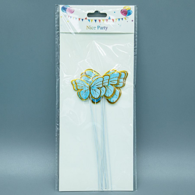 Вставка-топпер 18см "Бабочка", фольга, голубая, 10шт, Микрос/ч51375