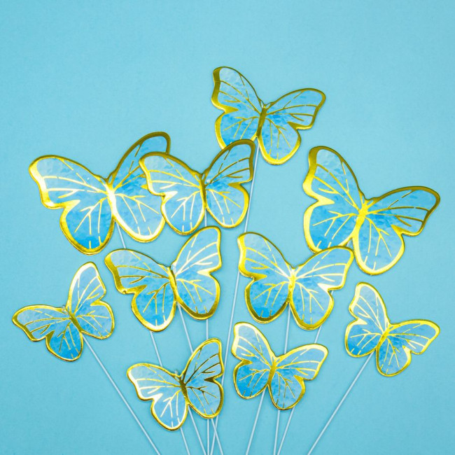Вставка-топпер 18см "Бабочка", фольга, голубая, 10шт, Микрос/ч51375