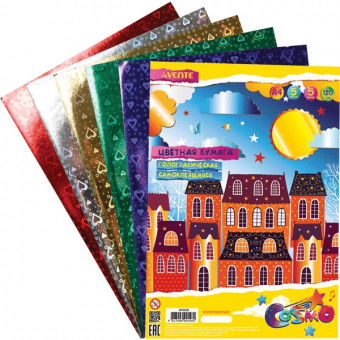 Бумага цветная голографическая самоклеящаяся A4 "deVENTE" 120 г/м², A4 5 цв, 5 л, пластиковый пакет с европодвесом