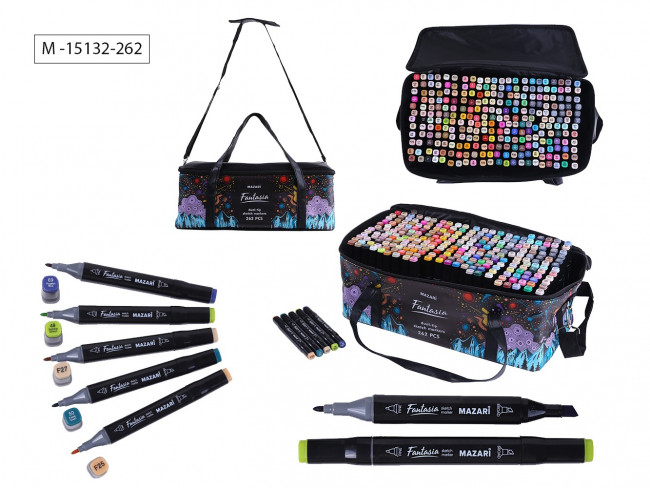 Набор маркеров 3.0-6.2 мм 262цв M-15132-262 для скетчинга двусторонних FANTASIA, пулевид. клиновид.наконечники, пиш.узлы, Mazari