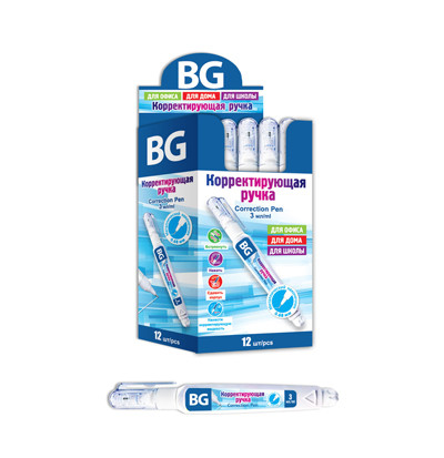 Корректирующая ручка 3 мл, с металлическим наконечником (БиДжи) (12) Корректирующая ручка 3 мл, с металлическим наконечником (БиДжи) (12)
