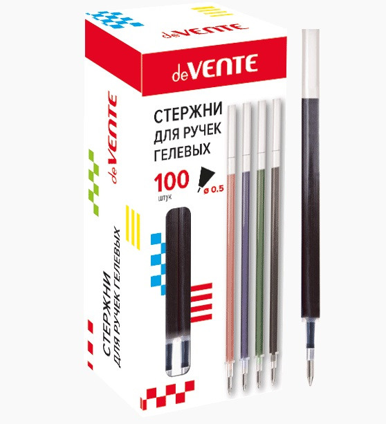 Стержень d=0,5мм 130мм для ручек гелевых с защитным колпачком, черный, deVENTE/5053701 (100)