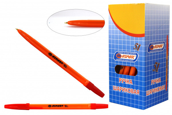 Ручка шариковая красная, 1,0мм на масляной основе оранжевый корпус, Asmar/AR-51 (50/2400)