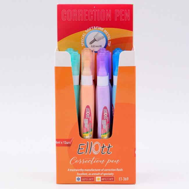 Корректирующая ручка 6мл, ELLOTT/ET369 (12) Корректирующая ручка 6мл, ELLOTT/ET369 (12)