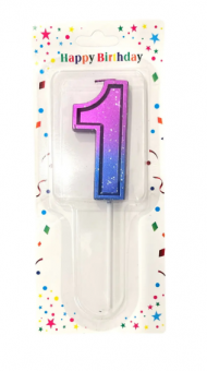 Свеча для торта "Цифра 1"  фиолетово-голубая, Магистр, MAG-фг221355-1 (12)