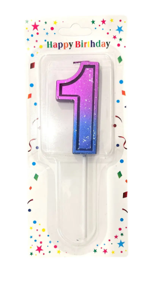 Свеча для торта "Цифра 1"  фиолетово-голубая, Магистр, MAG-фг221355-1 (12)