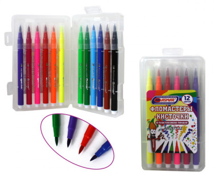 Фломастеры - кисточки 12 цв в пластиковом пенале, Asmar (18)