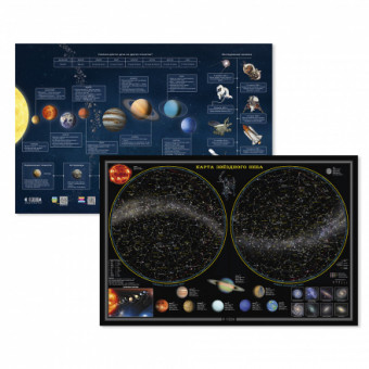 Карта настенная двухсторонняя "Звездное небо/Планеты" 58х38 см, Геодом