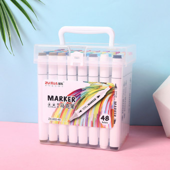 Скетч-маркер 48цв. двухсторонние, пулевидный и скошенный наконечник, ZUIXUA/ZX602-48