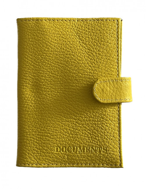 Обложка на автодокументы + паспорт WENZER OFFiCE, из натур.кожи гл с карманом на кнопке солнышко с вкл , желтый