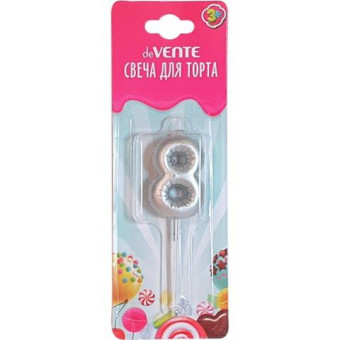 Свеча-цифра 8 для торта "Воздушный шарик", цвет серебристый, deVENTE