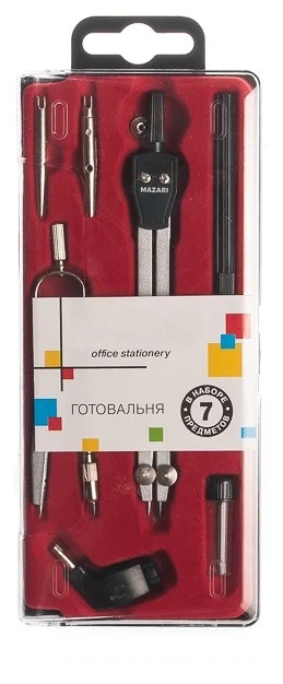 Готовальня, 7 предметов (циркуль 140мм, циркуль- трансформер 95мм, рейсфедер, насадка-адаптер, оцинкованная игла, удлинитель, пенал с запасным грифелем), пластиковая упаковка с подвесом Готовальня, 7 предметов (циркуль 140мм, циркуль- трансформер 95мм, рейсфедер, насадка-адаптер, оцинкованная игла, удлинитель, пенал с запасным грифелем), пластиковая упаковка с подвесом