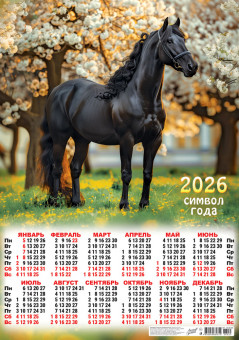 Календарь-плакат А2 2026г "Вороной красавец", ПО-26-035