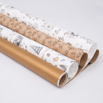 Набор бумаги крафт 60гр/м2, 68см х 1м, "Новый год", золото, на белом и коричневом, 8 шт, Микрос/тв214175