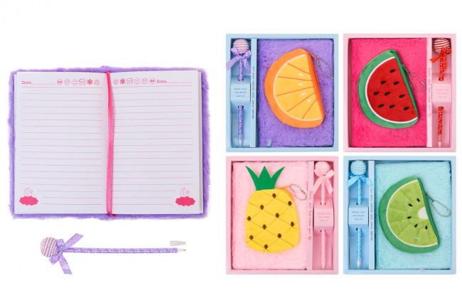 Блокнот детский 19,5*13,5см 64л, линия, меховая обложка с игрушкой pop it, Basir/МС-5288