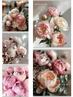 Тетрадь 48 клетка "Нежные пионы-3" скрепка, Проф-Пресс/48-9752 (5/100)