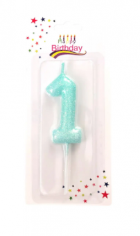Свеча для торта "Цифра 1" бирюзовая, пастельная , Магистр/MAG-6/221353-1 (12)