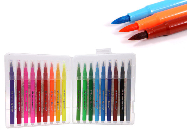 Фломастеры - кисточки 18 цв в пластиковом пенале NEW (12)