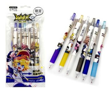 Ручки гелевые набор- 6 шт. CW-40 "Аниме" (черн) 0,5мм авт., игольчатый стержень, с грипом, в зип-пакете (1/576)