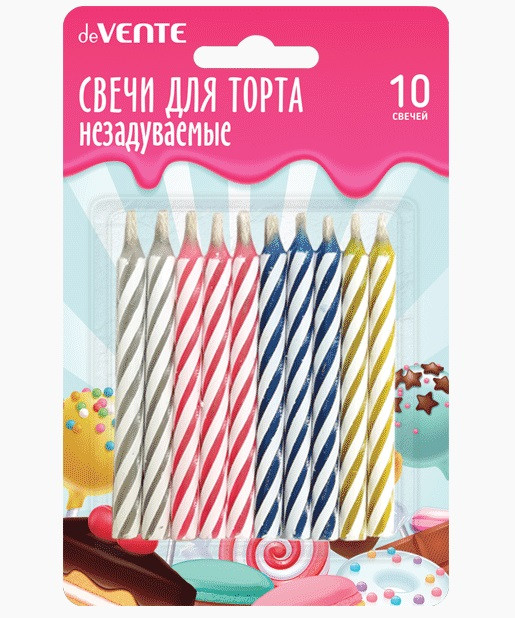 Набор свечей для торта "deVENTE. НЕЗАДУВАЕМЫЕ" 10 свечек 6x0,52 см, в картонном блистере Набор свечей для торта "deVENTE. НЕЗАДУВАЕМЫЕ" 10 свечек 6x0,52 см, в картонном блистере
