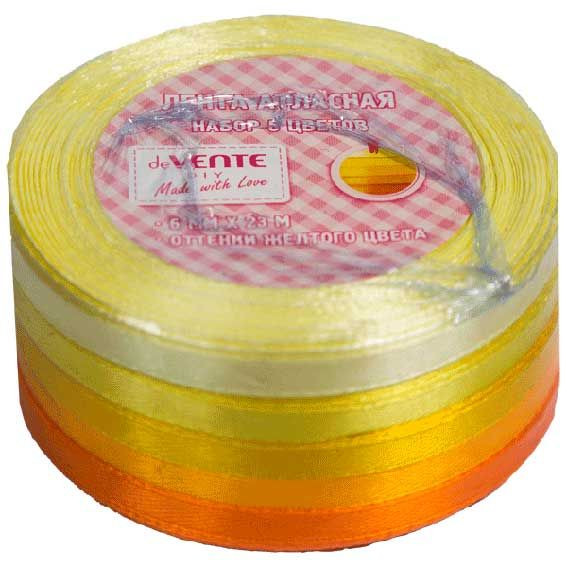 Набор лент декоративных атласных 6мм x 23м, ассорти желтого цвета, 5шт, deVENTE Набор лент декоративных атласных 6мм x 23м, ассорти желтого цвета, 5шт, deVENTE