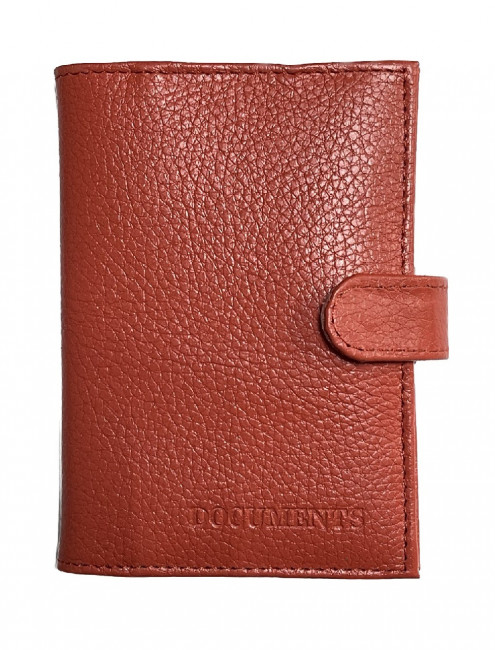 Обложка на автодокументы + паспорт WENZER OFFiCE, из натур.кожи гл с карманом на кнопке солнышко с вкл , коралл
