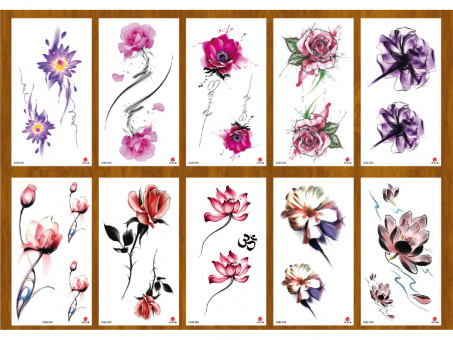 Татуировка-наклейка 11,4х21см " Цветочный микс", ч/б, Рыжий Кот/ТА-1763 (10)