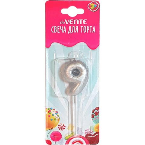 Свеча-цифра для торта "deVENTE. Воздушный шарик" 9, размер свечки 4,2x3,0x1,4 см, цвет серебристый, в пластиковой коробке с подвесом