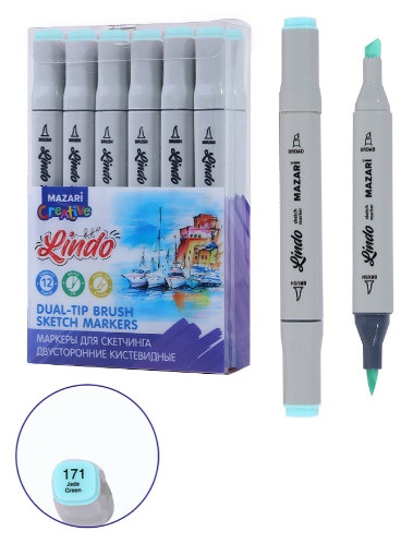 Маркер для скетчинга двусторонний LINDO, jade green, кистевид./клиновид.наконечники, пиш.узлы 1.0-6.2мм, ПВХ- упаковка Маркер для скетчинга двусторонний LINDO, jade green, кистевид./клиновид.наконечники, пиш.узлы 1.0-6.2мм, ПВХ- упаковка