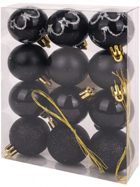 Набор шаров 4см "Чудеса" ёлочных, черный с узором, 12шт, MILAND/НУ-5629 Набор шаров 4см "Чудеса" ёлочных, черный с узором, 12шт, MILAND/НУ-5629