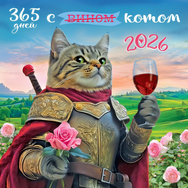 Календарь на скрепке 2026г "365 дней (с вином) с котом", БПК-26-023 (10)