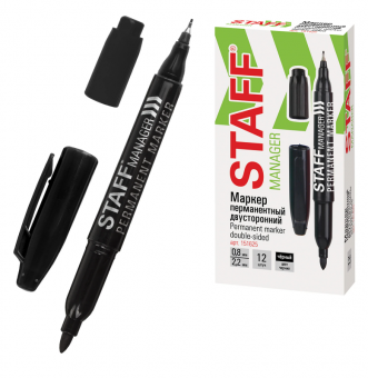 Маркер перманентный двусторонний STAFF "Manager" PM-625, ЧЕРНЫЙ, наконечники 0,8 мм / 2,2 мм