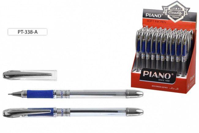 Ручка шариковая: на масляной основе"Piano Maxriter", прозрачный корпус, игольчатый наконечник, резиновый держатель, прозрачный колпачок с серебристым клипом, цвет чернил-синий,0,5mm.