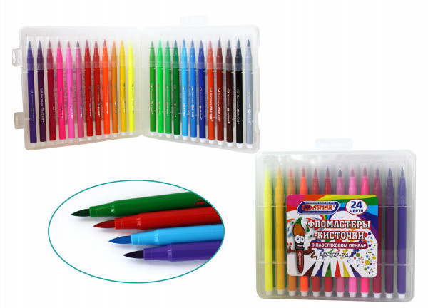 Фломастеры - кисточки 24 цв в пластиковом пенале ASMAR (56)